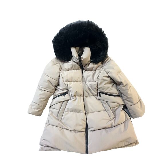 DKNY New York Women’s 2X Taupe Puffer Coat Faux Fur Hood Zip Front 2G 2TG - Picture 2 of 12